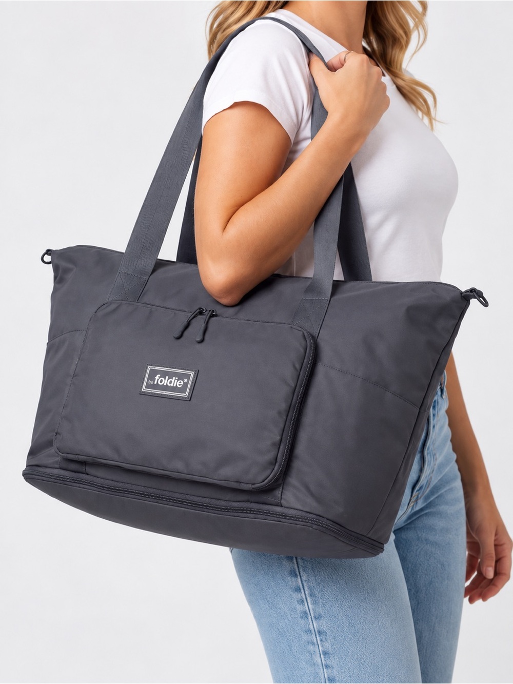The Foldie Charcoal Gray Travel Tote Weekender Bag | Elevated Airport Style